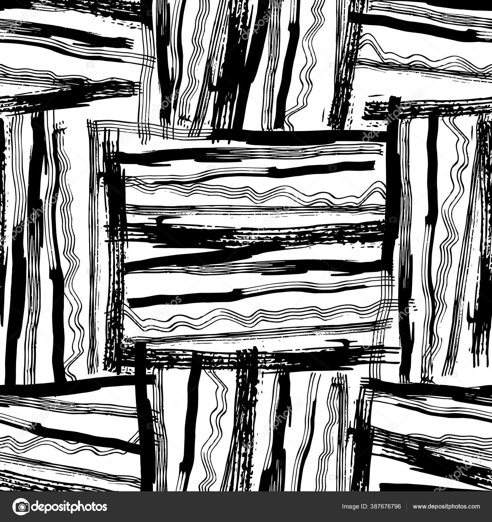 Pola Mulus Garis Hitam Putih Persegi Sikat Coretan Desain Abstrak Stok Vektor C Ekaterina P 387676796