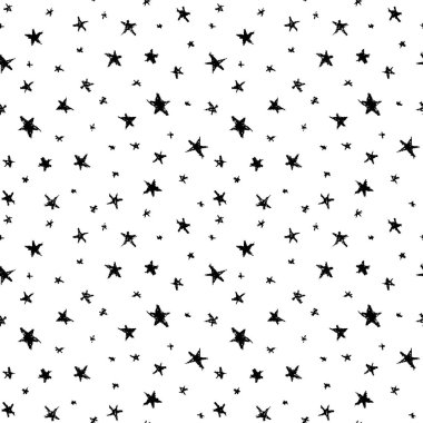 Kusursuz desen tasarımı soyut gökyüzü yıldızları, basit çizgiler İskandinav tarzı arkaplan grunge dokusu. Mevsimin çocuk dekoru modası, beyazın üzerinde siyah izole edilmiş. Hediye paketi kumaşları, duvar kağıtları. Vektör illüstrasyonu