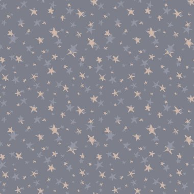 Kusursuz desenli soyut gökyüzü yıldızları gri pembe bej, karalama basit İskandinav tarzı grunge dokusu. Mevsimin çocuk dekoru modası. Hediye paketi kumaşları, duvar kağıtları. Vektör illüstrasyonu