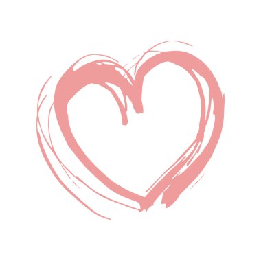 Sevgililer Günü tebrik kartı tasarımı boya lekesi İskandinav tarzı pembe kalp beyaz arka planda izole edilmiş. Mevsimin basit sanat akımı. Metnin için soyut şablon çerçevesi, boşluğu kopyala. Vektör illüstrasyonu