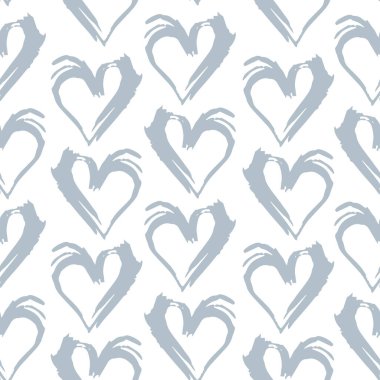 Kusursuz desenli gri kalp fırça darbeleri çizgiler, soyut İskandinav tarzı arka plan grunge dokusu. Mevsimin modası. Hediye paketi kumaşları ve duvar kağıtları için kullanılabilir. Vektör illüstrasyonu