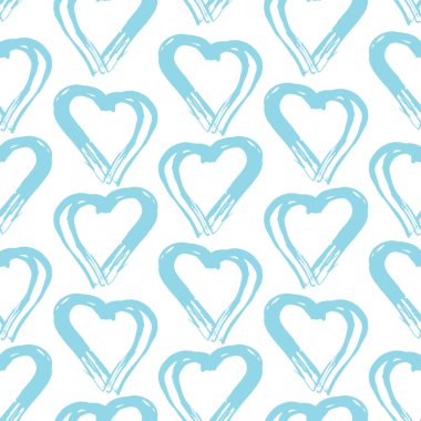 Kusursuz desenli mavi kalp fırça darbeleri çizgiler, soyut İskandinav tarzı arka plan grunge dokusu. Mevsimin modası. Hediye paketi kumaşları ve duvar kağıtları için kullanılabilir. Vektör illüstrasyonu