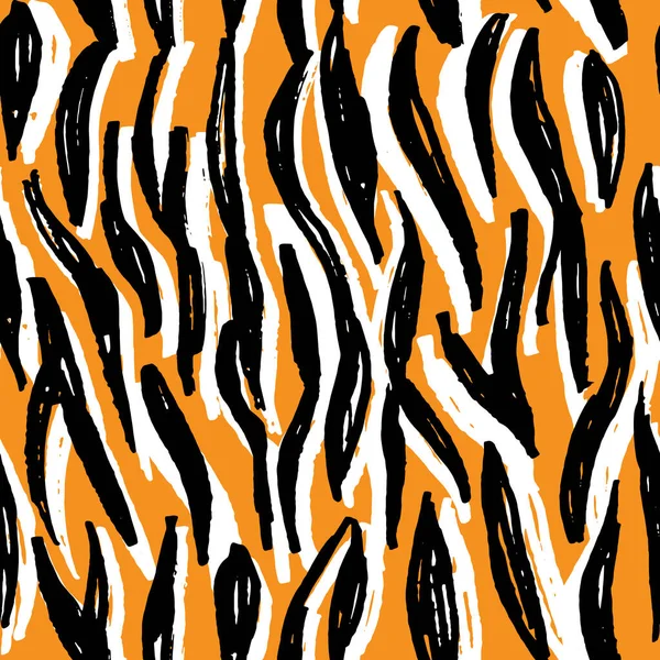 Seamless Pattern Orange Black White Tiger Fur Design Abstract Simple — Stock Vector