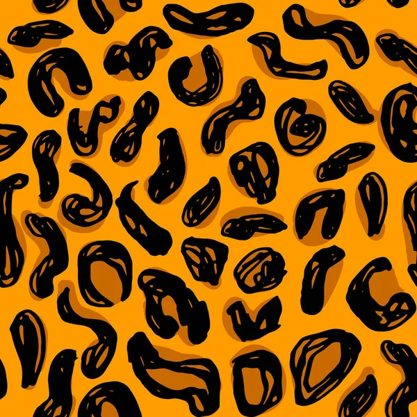 Sömlös Mönster Orange Svart Leopard Panter Päls Design Abstrakta Enkla — Stock vektor
