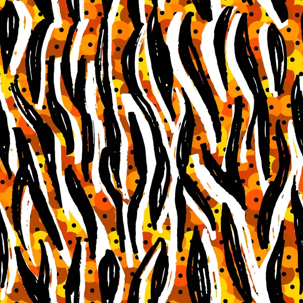 Patrón Sin Costuras Lentejuelas Redondas Naranja Negro Piel Tigre Blanco — Vector de stock