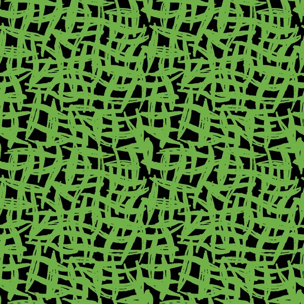 シームレスなパターン緑の草の黒いラインチョークグリッドのデザイン 抽象的な単純なスカンディナヴィアスタイルの背景グランジテクスチャ 季節のトレンド ギフト包装生地 壁紙に使用することができます ベクターイラスト — ストックベクタ