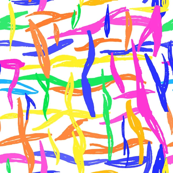 无缝图案粉色黄绿色蓝色橙色线条粉笔 抽象简朴的北欧风格背景音乐质感 流行季节 可用于礼品包装面料 壁纸等 矢量说明 — 图库矢量图片