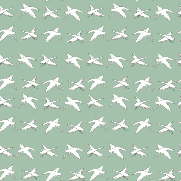 Patrón Inconsútil Grúas Blancas Cisnes Garzas Aves Vuelan Cielo Azul — Archivo Imágenes Vectoriales