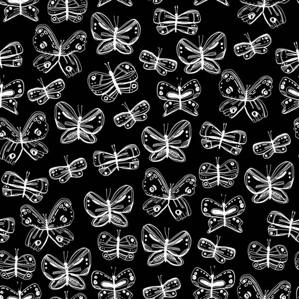 Mariposas Patrón Sin Costuras Boceto Mano Alzada Dibujo Garabatos Líneas — Vector de stock