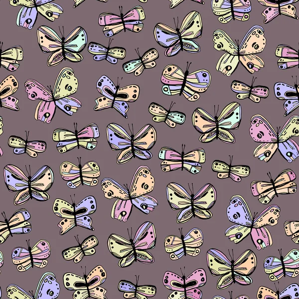 Papillons Modèle Sans Couture Esquisse Dessin Main Levée Lignes Gribouillage — Image vectorielle