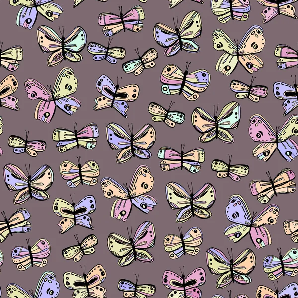 Mariposas Patrón Sin Costuras Boceto Mano Alzada Dibujo Garabatos Líneas — Vector de stock