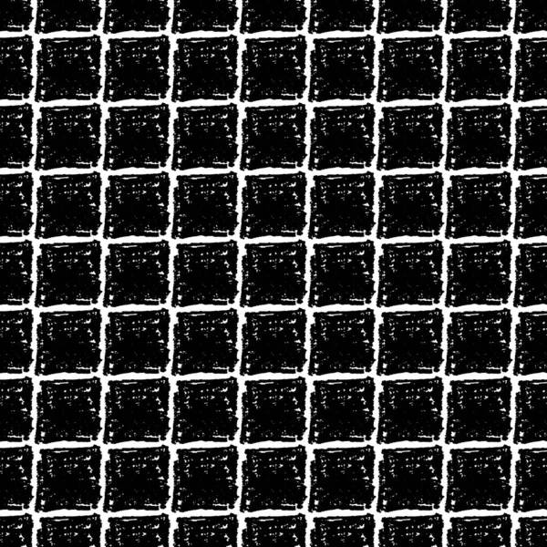 Patrón Sin Costuras Cuadrados Negros Diseño Rejilla Tiza Abstracto Simple — Archivo Imágenes Vectoriales