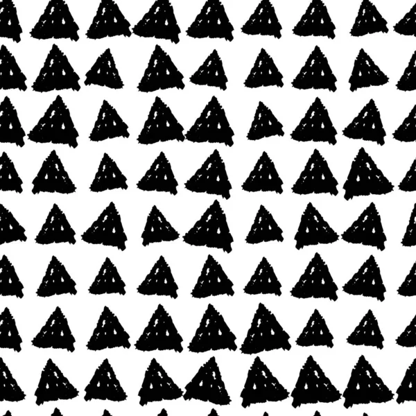经典的老式无缝图案与三角形 质感磨擦蜡笔墨 白色背景的黑色孤立物 可用于贺卡设计 礼品包装 墙纸等 矢量说明 — 图库矢量图片