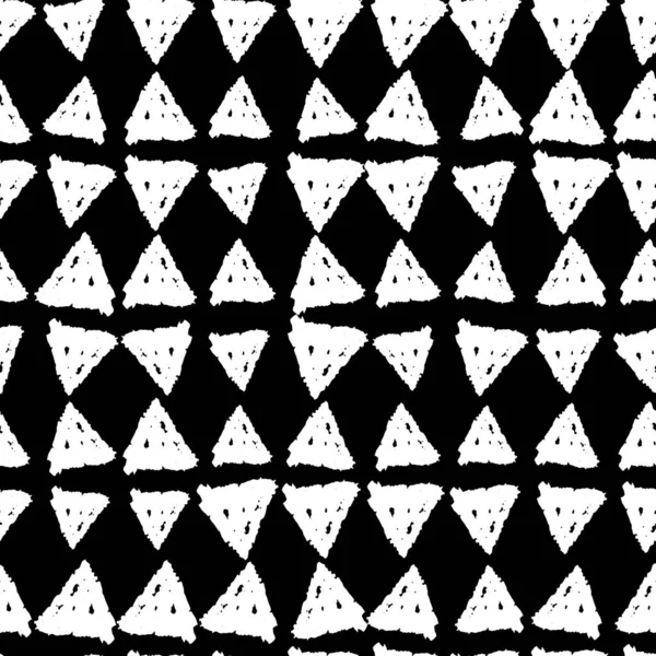 Klasický Vinobraní Bezešvé Vzor Trojúhelníky Textura Grunge Pastelky Inkoust Černé — Stockový vektor