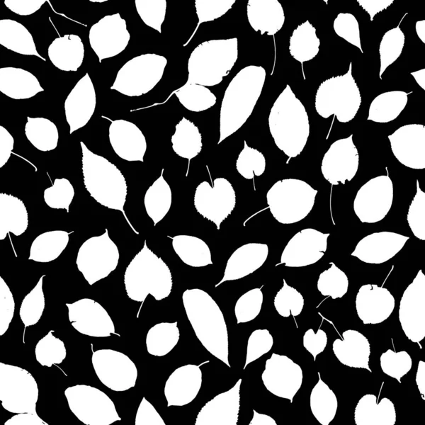 Patrón Sin Costuras Negro Hojas Blancas Colección Siluetas Naturaleza Estilo — Vector de stock