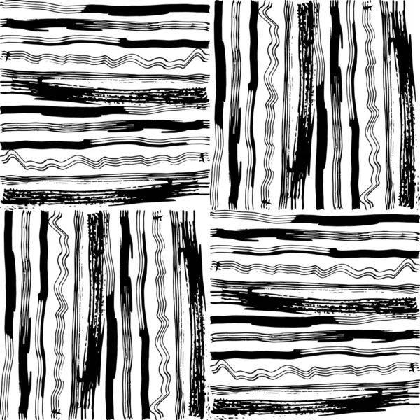 Patrón Sin Costuras Blanco Líneas Negras Cuadrados Pinceladas Diseño Abstracto — Vector de stock