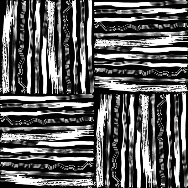 Modèle Sans Couture Blanc Lignes Noires Carrés Coups Pinceau Design — Image vectorielle