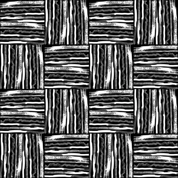 Modèle Sans Couture Blanc Lignes Carrées Noires Grille Craie Design — Image vectorielle