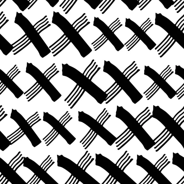 Modello Senza Cuciture Croce Nera Linee Disegnate Mano Disegno Griglia — Vettoriale Stock
