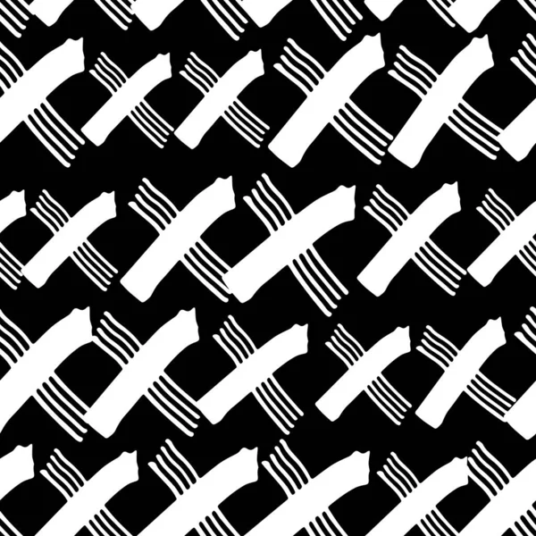 Nahtloses Muster Schwarz Weißes Kreuz Handgezeichnete Linien Kreide Gitter Design — Stockvektor