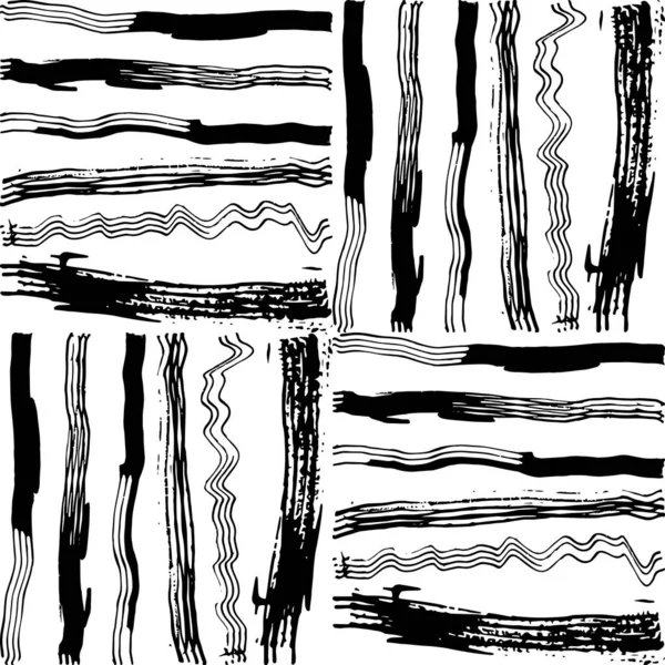 Seamless Pattern White Black Lines Squares Brush Strokes Design Abstract — Stock Vector