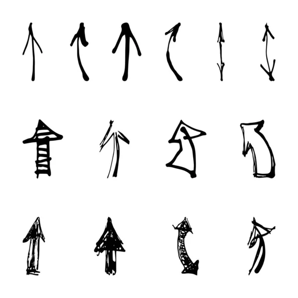Doodle Pijlen Collectie Met Hand Getekend Ontwerp Zwart Geïsoleerd Witte — Stockvector