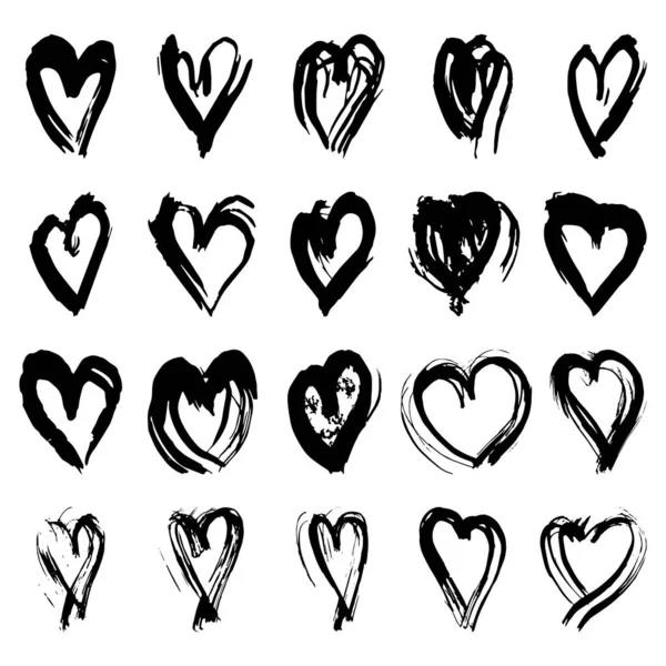 Siyah Kalp Koleksiyonu Fırça Darbeleri Soyut Skandinav Tarzı Beyaz Arka — Stok Vektör