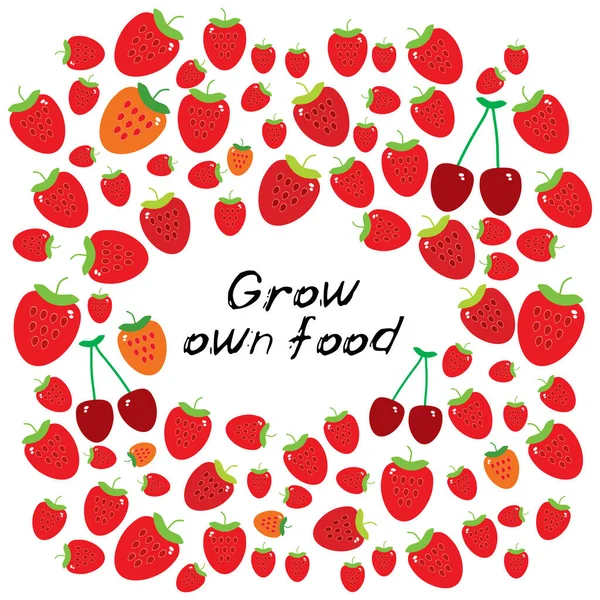 Grow Own Food Farmers Market Card Banner Template Ripe Red — Stock Vector
