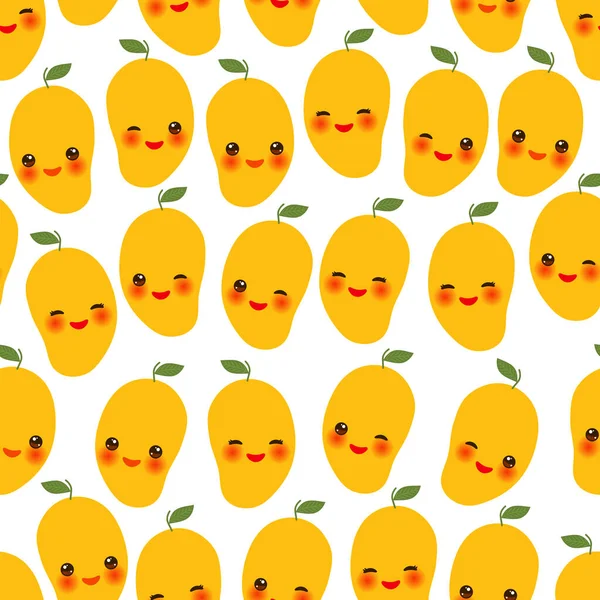 Patrón Sin Costuras Con Lindo Mango Naranja Kawaii Con Ojos — Vector de stock
