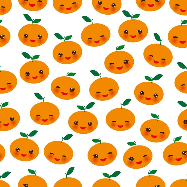 Pola Mulus Kawaii Mandarin Orange Lucu Dengan Mata Berkedip Dan - Stok Vektor
