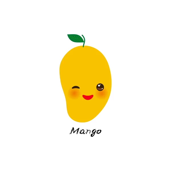Lindo Kawaii Mango Amarillo Con Ojos Mejillas Color Rosa Aislado — Archivo Imágenes Vectoriales