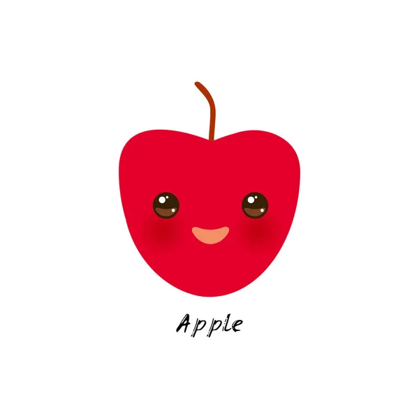 可爱的Kawaii红苹果 有眼睛和粉红的脸颊 被季节的白色背景趋势隔离 可用于儿童学习文字卡片 食品包装 矢量说明 — 图库矢量图片