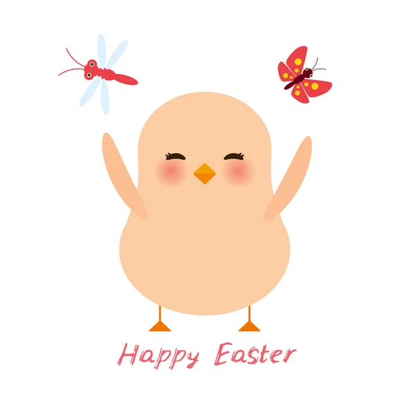 Veselé Velikonoce Blahopřání Banner Šablony Kawaii Růžové Kuřátko Roztomilé Legrační — Stockový vektor