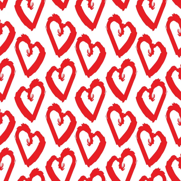 Nahtloses Muster Rotes Weißes Herz Pinselstriche Linien Design Abstrakte Einfache — Stockvektor