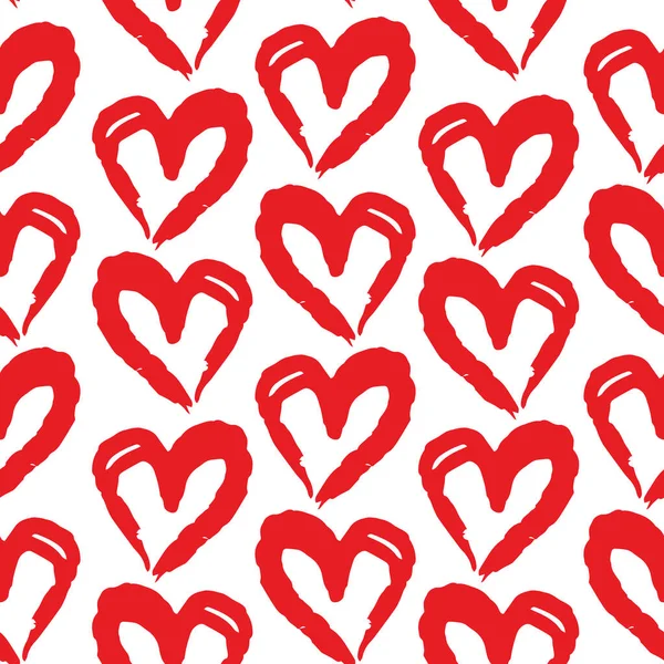 Patrón Sin Costuras Rojo Blanco Corazón Cepillo Trazos Líneas Diseño — Archivo Imágenes Vectoriales