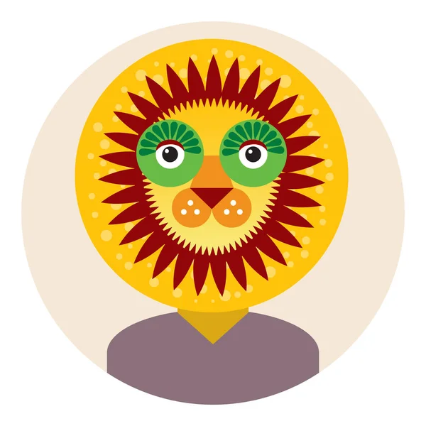 Kawaii Drôle Petit Lion Portrait Visage Sur Fond Rond Rose — Image vectorielle