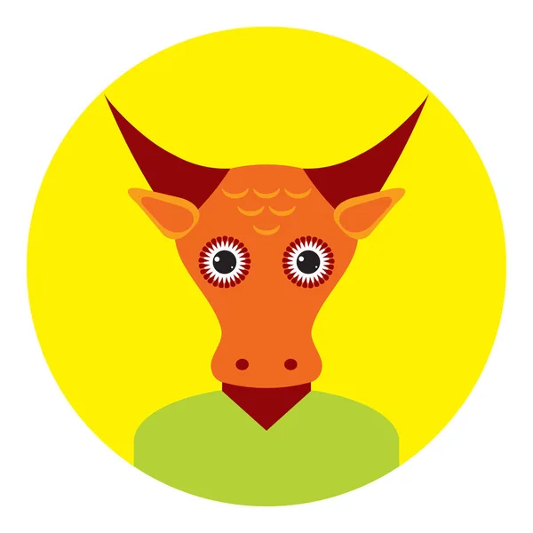 Kawaii Divertida Vaca Búfalo Retrato Cara Sobre Fondo Redondo Amarillo — Vector de stock