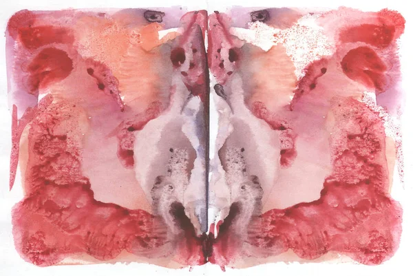 Απεικόνιση Ροζ Δοκιμή Rorschach Υδατογραφία Μονοτυπία Αφηρημένη Πολύχρωμη Συμμετρική Ζωγραφική — Φωτογραφία Αρχείου