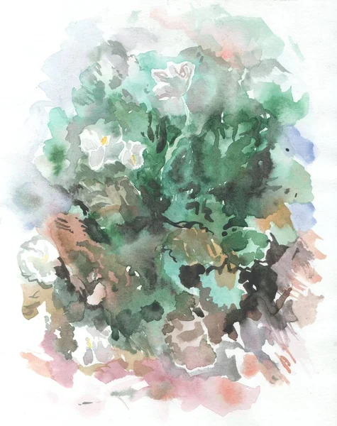 Illustration Abstract Landscape Brown Green Watercolor Paint Monotype Technique Abstract — Stock Photo, Image