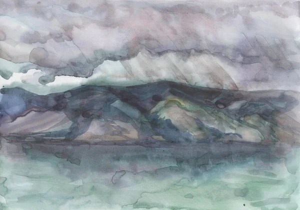 Suluboya deniz, dalgalar, dağlar, manzara, fırtına, karanlık gökyüzü, yağmur resimleri.