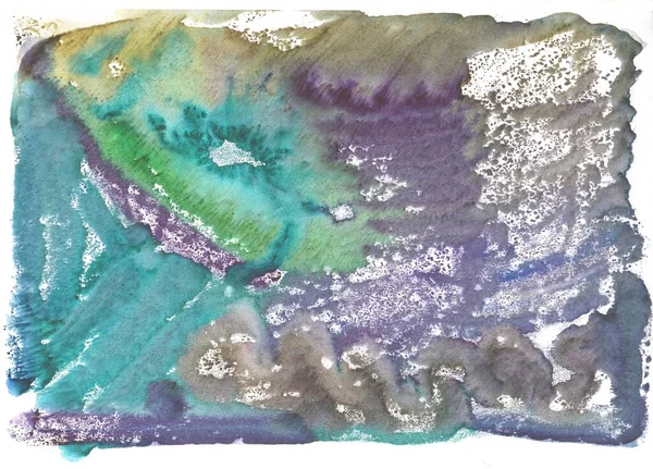 Groen Blauw Beige Paars Marmerende Aquarelverf Monotype Techniek Abstracte Textuur — Stockfoto