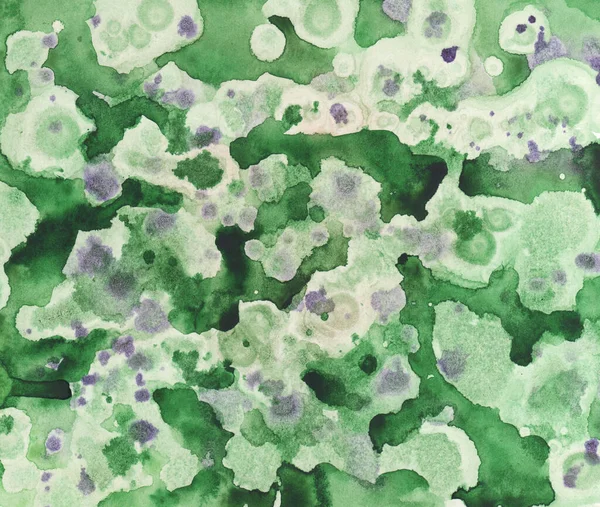 Green Drops Marbling Watercolor Paint Monotype Technique Abstract Texture Background — Stock Photo, Image