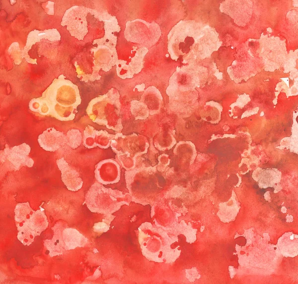 red and orange spots  marbling watercolor paint in monotype technique, abstract texture background for your design