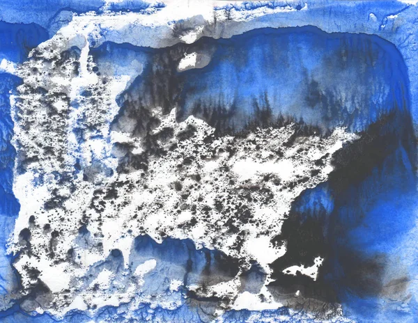 Wit Zwart Blauw Lucht Wolken Marmerende Aquarelverf Monotype Techniek Abstracte — Stockfoto