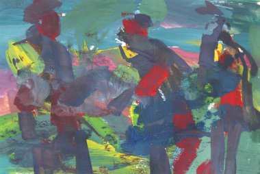 Parlak renkli resim, çağdaş sanat. Gouache akrilik mizaç boyası, soyut doku el çizimi, tasarımınız için gradyan arka plan. Mavi, pembe, yeşil, siyah, beyaz, kırmızı.