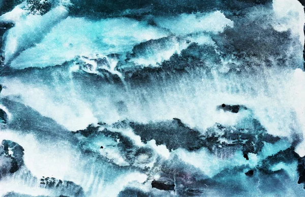 Zee Oceaan Golven Blauw Wit Zwart Heldere Verf Monotype Techniek — Stockfoto
