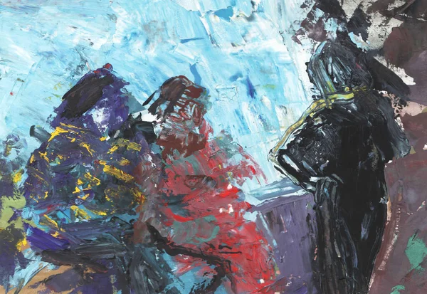 Parlak renkli resim, çağdaş sanat. Gouache akrilik mizaç boyası, soyut doku el çizimi, tasarımınız için gradyan arka plan. mavi gri mor pembe yeşil siyah beyaz kırmızı