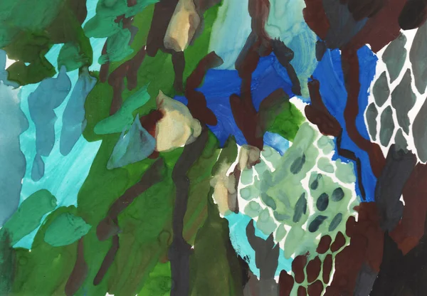 Parlak renkli resim, çağdaş sanat. Gouache akrilik mizaç boyası, soyut doku el çizimi, tasarımınız için gradyan arka plan. Mavi, mor, yeşil, siyah, beyaz, bordo deniz okyanusu.