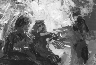 gri siyah ve beyaz gradyan, akrilik boya monotip tekniği, soyut doku tasarımı için arka plan çizimi.