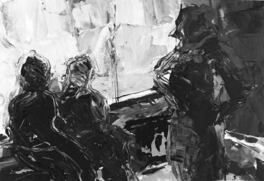 gri siyah ve beyaz gradyan, akrilik boya monotip tekniği, soyut doku tasarımı için arka plan çizimi.